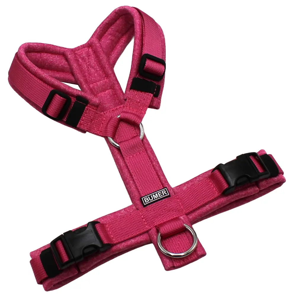 BUMER Hundegeschirr, Größe XXS, Gurtband PREMIUM Himbeer Sorbet, Softshell Pink Meliert, Ringe silberfarbig (Edelstahl), Schnallen schwarz (DURAFLEX®)