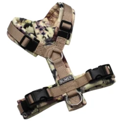 BUMER Hundegeschirr, Gurtband PREMIUM Soft Beige, Softshell Florale Melancholie, gepolstert ohne geteiltem Bruststeg, Größe XXS, Ringe silberfarbig (Edelstahl), Schnallen schwarz (DURAFLEX®)