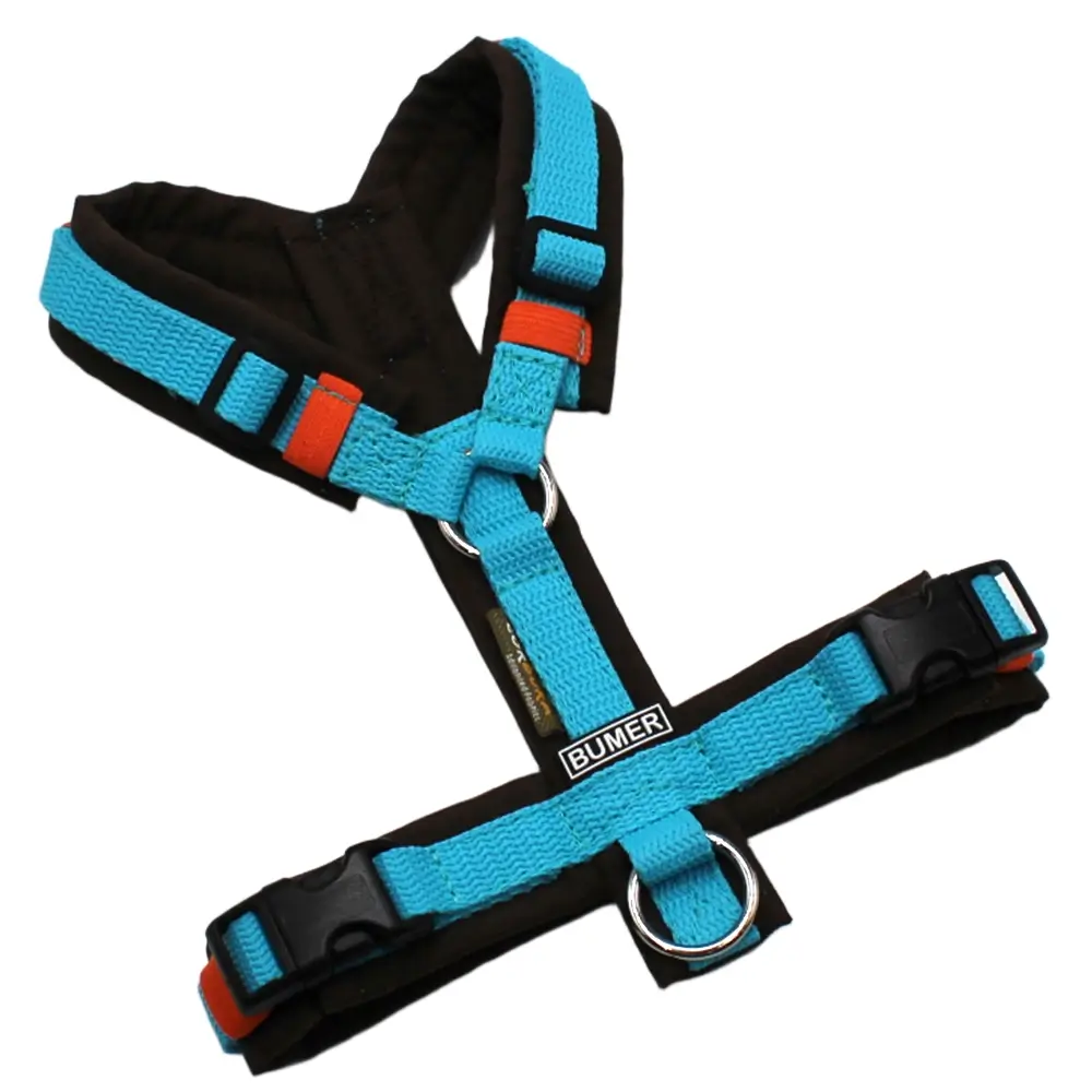 BUMER Hundegeschirr, Gurtband PREMIUM X Glacier Breeze Petrol-Grün, CORDURA® Humus, Größe XXS/XS, Ringe silberfabrig (Edelstahl), Schnallen schwarz (DURAFLEX®)