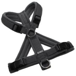 BUMER Hundegeschirr, Gurtband STANDARD PLUS Dunkelgrau, Fleece Driftwood Ash, gepolstert mit geteiltem Bruststeg, Größe S, Ringe silberfarbig (Edelstahl), Schnallen schwarz (DURAFLEX®)