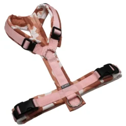 BUMER Hundegeschirr, gepolstert, Zwischengröße M/L, Gurtband PREMIUM Blush Petal, Softshell Camou Dusty Rose, Ringe silberfarbig (Edelstahl), Schnallen schwarz (DURAFLEX®)