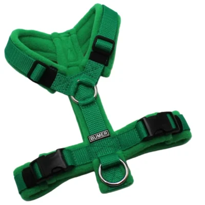 BUMER Hundegeschirr, gepolstert ohne geteilten Bruststeg, Größe XS, Gurtband: PREMIUM X Fern Fantasy, Fleece: Pine Oasis, Ringe: silberfarbig (Edelstahl), Schnallen: schwarz (DURAFLEX®)