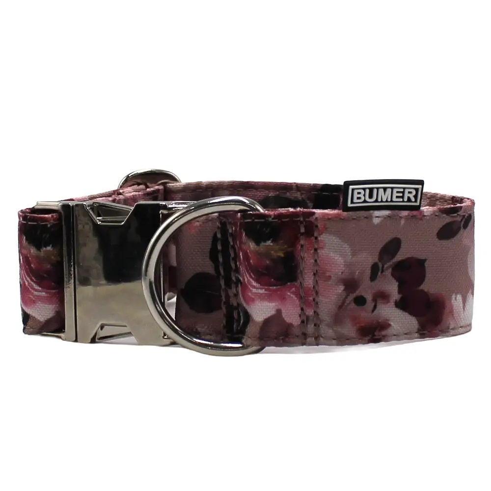 BUMER Motiv Steckhalsband, Halsumfang 27-33 cm, Oxford Florale Melancholie, Ring/Schnalle silberfarbig, Breite 40mm