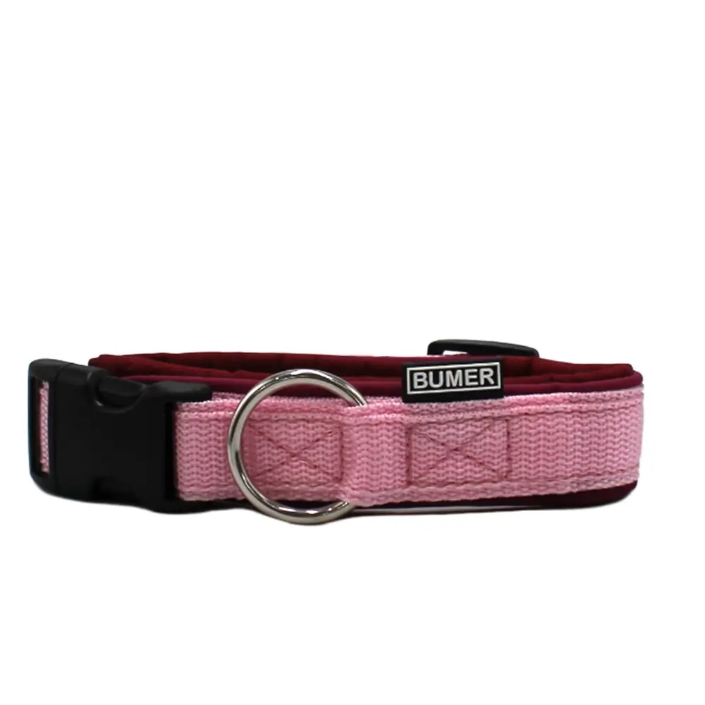BUMER STACK IT® Steckhalsband, Halsumfang 32cm, Gurtband PREMIUM X Rosenzart, Softshell Bordeaux, Ring silberfarbig (Edelstahl), Schnalle schwarz (DURAFLEX®)