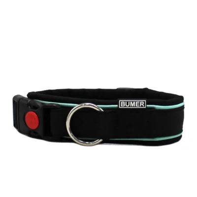 BUMER STACK IT® Steckhalsband, Halsumfang: 35cm, Gurtband: PREMIUM Pitch Black, Softshell: Schwarz, Ring: silberfarbig (Edelstahl), Schnalle: schwarz mit Sicherung
