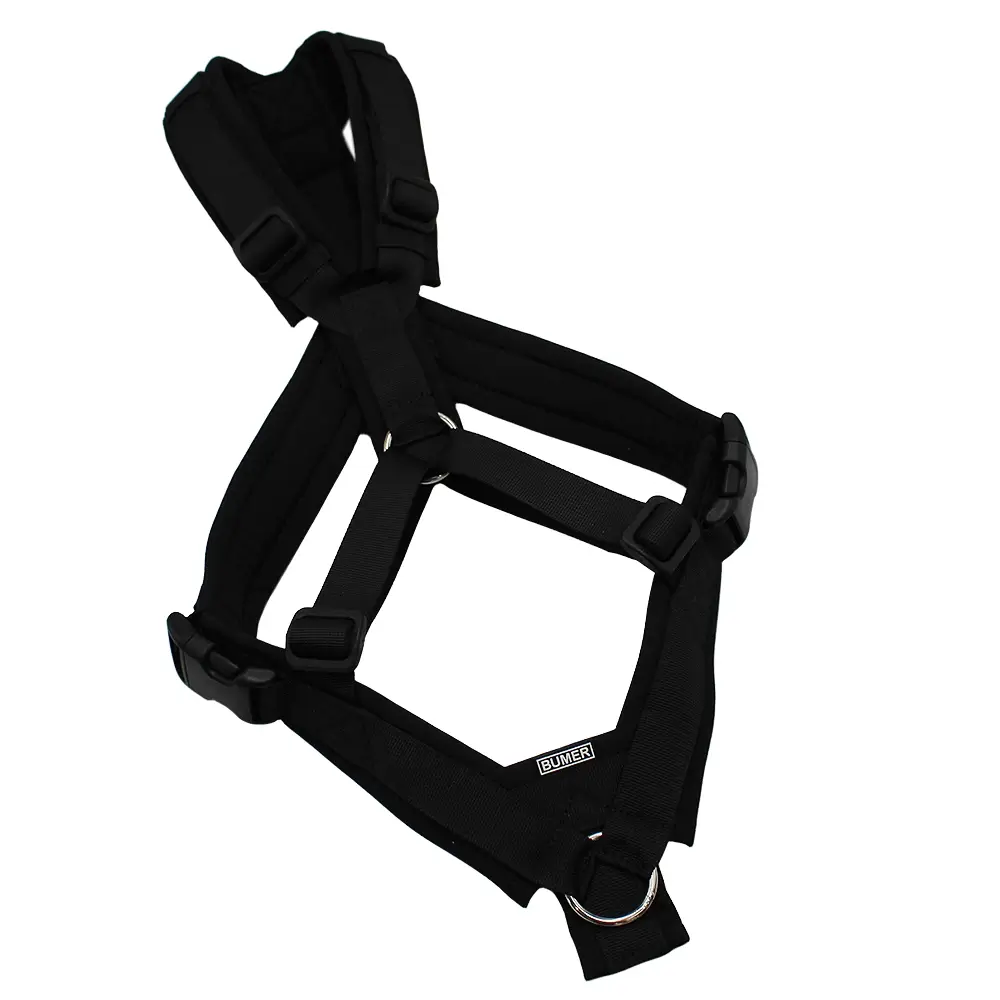 BUMER Trailgeschirr, Gurtband PREMIUM Pitch Black, Softshell Schwarz, Ringe silberfarbig (Edelstahl), Schnallen schwarz (DURAFLEX®)