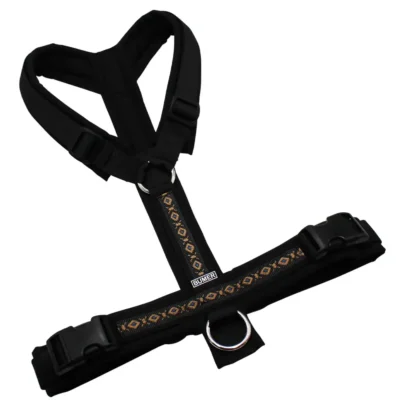 BUMER BOHO Hundegeschirr, gepolstert ohne geteilten Bruststeg, Größe L, Gurtband: PREMIUM Pitch Black, Softshell: schwarz, Ringe: silberfarbig (Edelstahl), Schnallen: schwarz