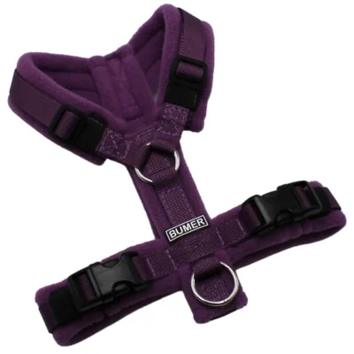 BUMER Hundegeschirr, Fleece: Obsidian Orchid, Größe: XXS, Gurtband: PREMIUM Lavender Luxe, Ringe: silberfarbig (Edelstahl), Schnallen: schwarz ( DURAFLEX®)