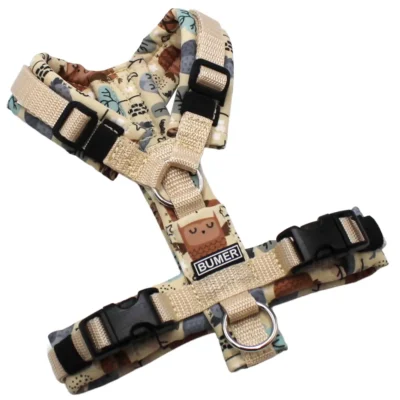 BUMER Hundegeschirr, Softshell: Waldtiere #11, Größe: XXS, Gurtband: Haut, Ringe: silberfarbig (Edelstahl), Schnallen: schwarz (DURAFLEX®)