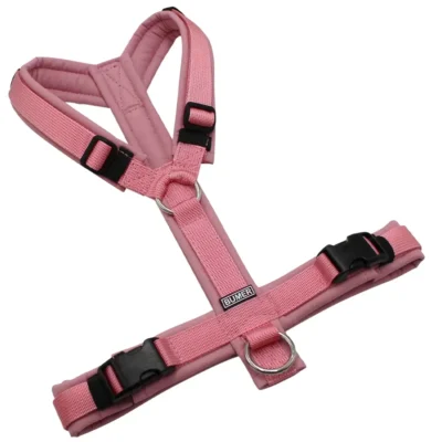 BUMER Hundegeschirr, gepolstert ohne geteilten Bruststeg, Größe S/M, Gurtband: PREMIUM Perlmutt Rosa, Softshell: Rosenquarz, Ringe: silberfarbig (Edelstahl), Schnallen: schwarz