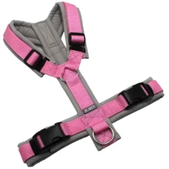 BUMER Hundegeschirr, gepolstert ohne geteilten Bruststeg, Gr&ouml;&szlig;e S/M, Gurtband Pink, Softshell Hellgrau, Ringe silberfarbig (Edelstahl), Schnallen schwarz (DURAFLEX&reg;)