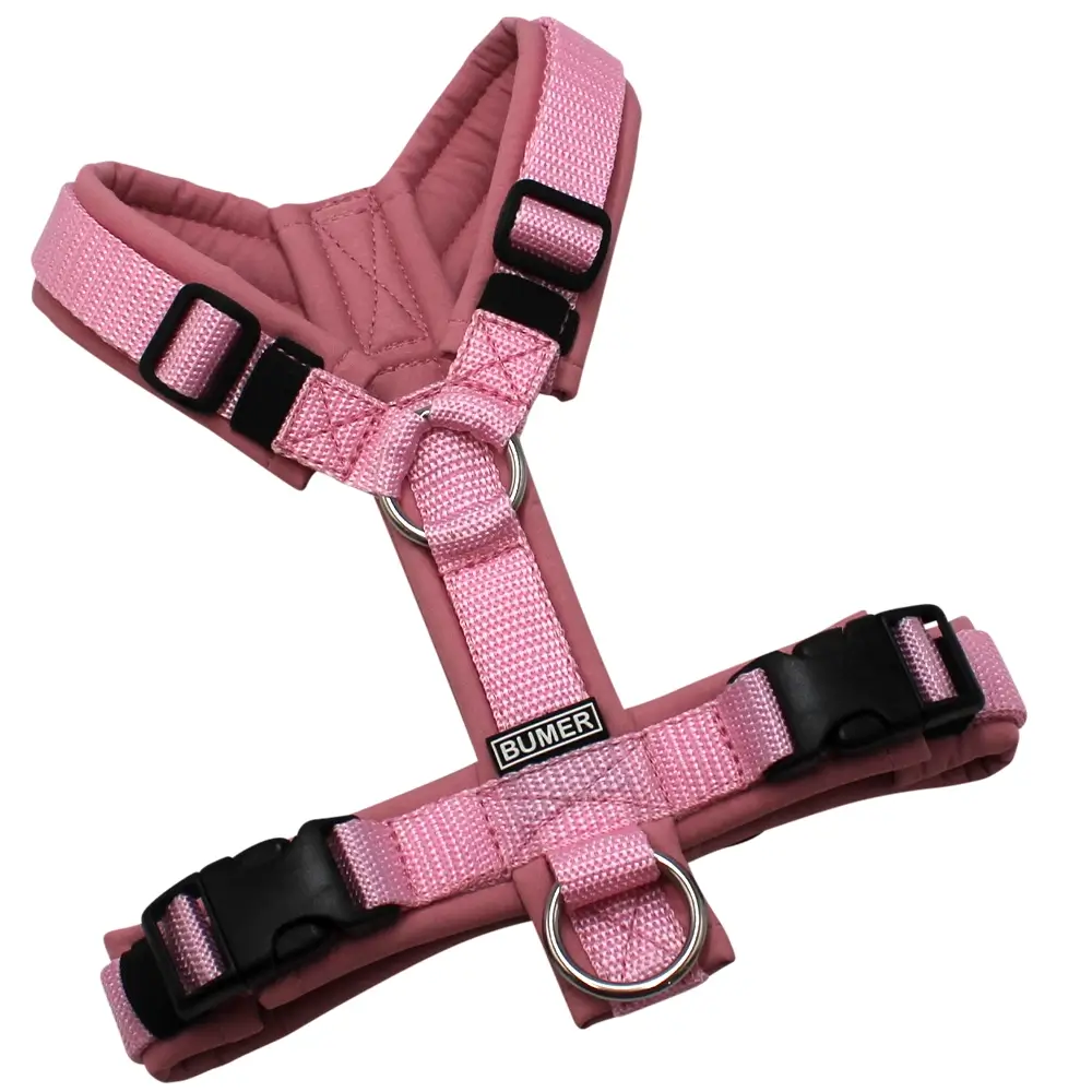 BUMER Hundegeschirr, gepolstert ohne geteilten Bruststeg, Größe XS, Gurtband: PREMIUM X Zartrosa, Softshell: Rosenquarz, Ringe: silberfarbig (Edelstahl), Schnallen: schwarz