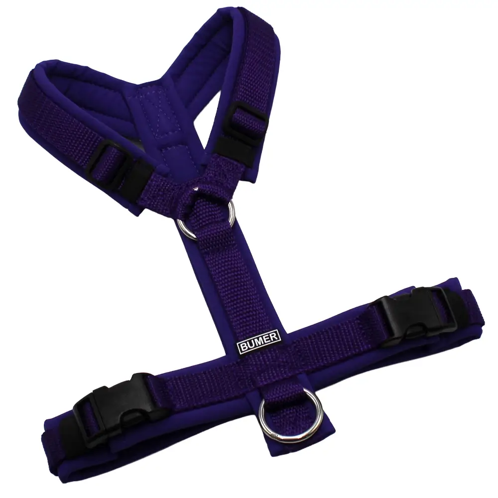 BUMER Hundegeschirr, gepolstert ohne geteilten Bruststeg, Größe XS/S, Gurtband PREMIUM X Twilight Plum, Softshell Lila Viola, Ringe silberfarbig (Edelstahl), Schnallen schwarz