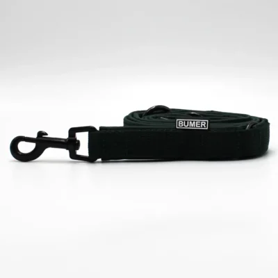 BUMER Hundeleine, 150cm (3fach verstellbar), Gurtband: Dunkelgrün, Softshell: Smaragdgrün, Ringe/Karabiner: schwarz