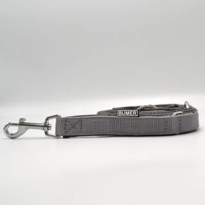 BUMER Hundeleine, 190cm (3fach verstellbar), Gurtband: Mausgrau, Softshell: Mittelgrau, Ringe/Karabiner: silberfarbig