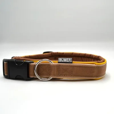 BUMER STACK IT® Steckhalsband, Halsumfang: 45cm, Gurtband: PREMIUM Caramel Rust auf Soft Beige, Softshell: Kupferkastanie, Ring: silberfarbig (Edelstahl), Schnalle: schwarz (DURAFLEX®)