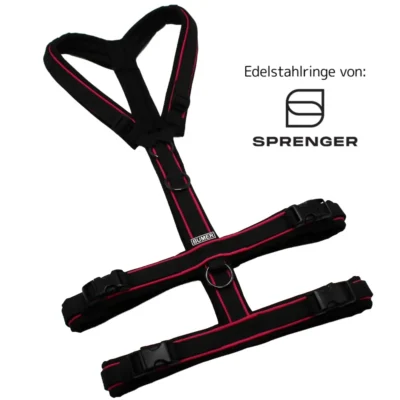 BUMER Sicherheitsgeschirr, Größe M, Gurtband: PREMIUM Pitch Black (15mm), Softshell: Schwarz, Ringe: schwarz (Edelstahl), Schnallen: schwarz (DURAFLEX®)