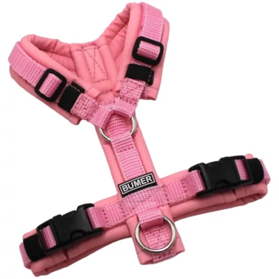 BUMER1000 Hundegeschirr, Softshell: Zuckerwatte, Größe: XXS, Gurtband: Standard PLUS Hellpink, Ringe: silberfarbig (Edelstahl), Schnallen: schwarz (DURAFLEX®)